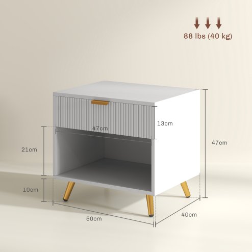 HOMCOM Bedside Table, Bedside Cabinet With Drawer and Open Compartment, Nightstand With Handle for Bedroom, Living Room, White