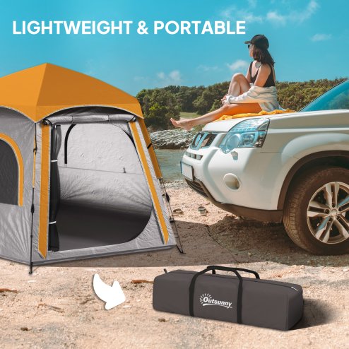 Outsunny Instant Camping Tent, 2/3/4 Person Easy Setup Dome Family Tent with Vestibule, Rainfly, 4 Mesh Windows & 2 Doors, Hexagonal Design, Waterproof & UV Protected, Light Grey