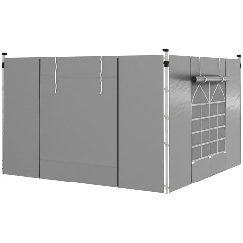 Outsunny Gazebo Side Panels with Windows and Doors, for 3x3(m) or 3x6m Pop Up Gazebo, 2 Pack Sides Replacement, Light Grey