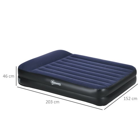 Outsunny King Size Bed with Built-in Electric Pump and Integrated Pillow, Inflatable Mattress with Carry Bag, Flocked Surface, Blow Up Airbed for Guest, Camping, Travel, 203 x 152 x 46cm