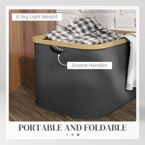 HOMCOM Laundry Basket, 36L Collapsible Laundry Hamper with Groove Handles, Washing Basket for Bathroom, Bedroom, Laundry Room, Black