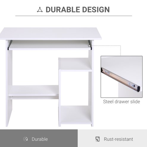 HOMCOM Compact Small Computer Table Wooden Desk Keyboard Tray Storage Shelf Modern Corner Table Home Office