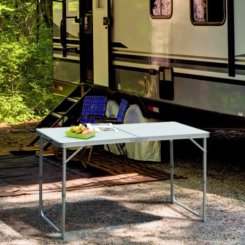Outsunny 4FT Garden Outdoor Camping Table Portable Folding Picnic Table Aluminium Frame with Adjustable Height 120L x 60W x 70H (cm)
