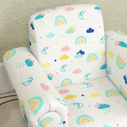 AIYAPLAY Kids Armchair with Stool, 2 Piece Kids Sofa Set with Cloud Design, Wooden Frame, Upholstered Kids Chair for Bedroom, Playroom, Kid Room, for 1.5-3 Years Old, White