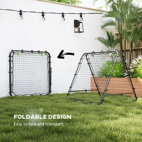 HOMCOM Double-Sided Football Rebounder Net, Football Rebound Net Target Goal with Five Adjustable Angles, Black
