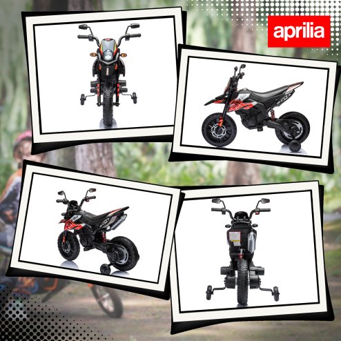 AIYAPLAY 12V Kids Motorcycle, Aprilia Licensed Kids Electric Motorbike with Training Wheels, Spring Suspension, LED Light, Music, USB, Kids Electric Bike for Boys, Girls, Red/Black