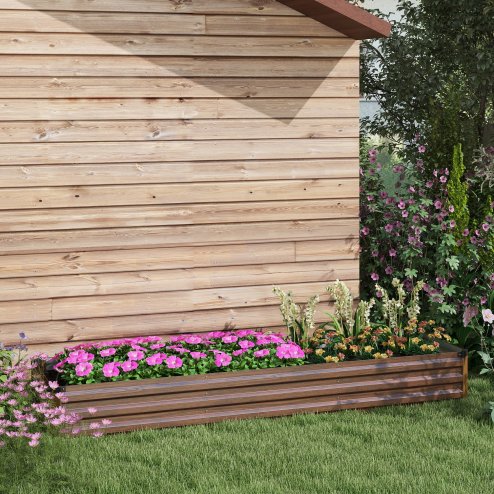 Outsunny Galvanised Raised Bed for Garden, Rectangular Outdoor Elevated Planter Box with Safety Edging and Open Bottom for Growing Flowers, Herbs and Vegetables, 240 x 60 cm, Dark Brown