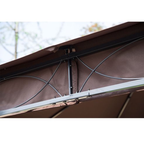 Outsunny 3 x 3(m) Garden Gazebo, Outdoor Gazebo Canopy Shelter with Curtains and Steel Frame for Lawn, Yard and Deck, Coffee