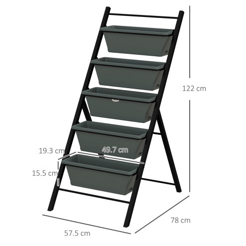 Outsunny Vertical Raised Garden Bed with 5 Removable Tray, Indoor Outdoor Elevated Plant Stand Grow Container for Vegetable Flowers Herbs, Charcoal Grey
