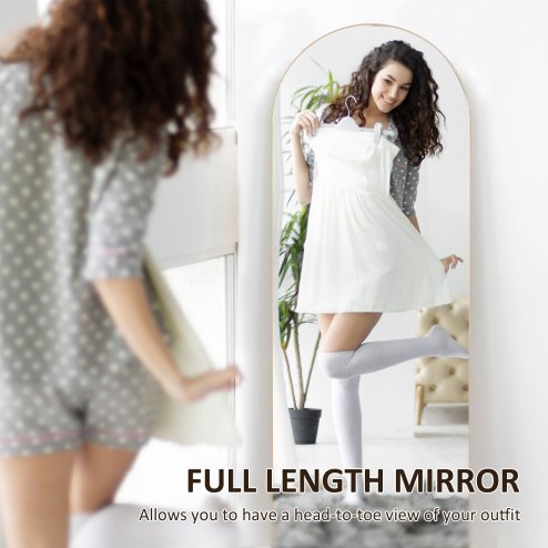 HOMCOM Arched Full Length Mirror, 50 x 150cm Wall Mounted, Leaning, Free Standing Mirror, Frameless Full Body Mirror for Living Room, Bedroom, Gold Tone