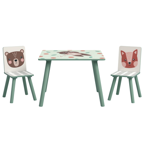 ZONEKIZ Kids Table and Chair Set, Toddler Table with 2 Chairs, Three Piece Toddler Activity Furniture Set for Bedroom, Nursery, Playroom, Green