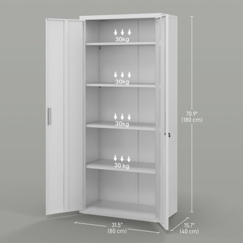 HOMCOM 5-Tier Metal Office Storage Cupboard, Lockable File Cabinet with 2 Doors and 4 Adjustable Shelves, for Home Office, Garage, White