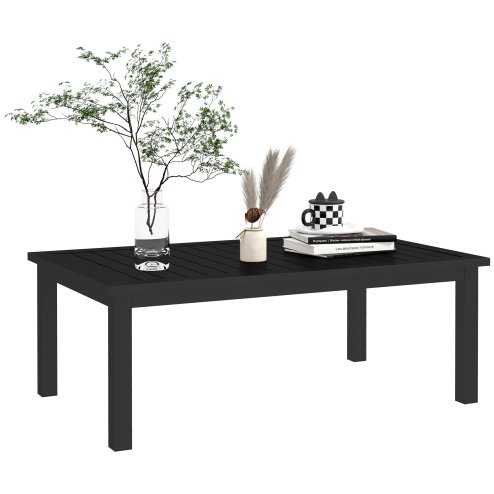 Outsunny Aluminium Outdoor Coffee Table, Rectangular Patio Side Table with Slat Tabletop for Indoor, Garden, Balcony, 100cm x 60 cm, Black