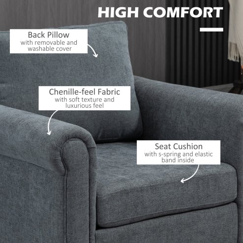 HOMCOM Armchair, Upholstered Accent Chair, Occasional Fireside Chair with Back Pillow and Rubber Wood Legs, Single Sofa for Living Room, Reading Room