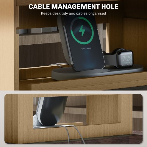 HOMCOM 4-Tier Desk Organiser, Multifunctional Assembled Desktop Organiser with Adjustable Shelves and Cable Management for Stationery, Office Supplies, Paper, Oak Tone