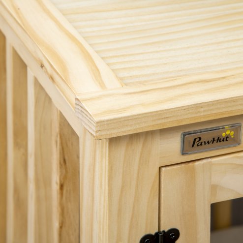 PawHut Wooden Dog Crate End Table w/ Double Doors, Furniture Style Dog Crate for Medium Dogs, Indoor Use w/ Soft Washable Cushion
