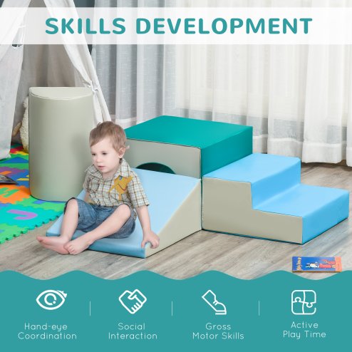 HOMCOM Baby Soft Play Set, 4 Piece Soft Play Equipment for Toddlers 12-36 Months, Climb and Crawl Foam Play, Kids Activity Play Toy, Multi-colored