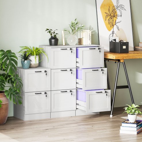 HOMCOM 3-Drawer Filing Cabinet, Lockable File Cabinet for A4, Letter, Office Storage Drawers with Lock for Home Office, 40 x 40 x 101 cm, White