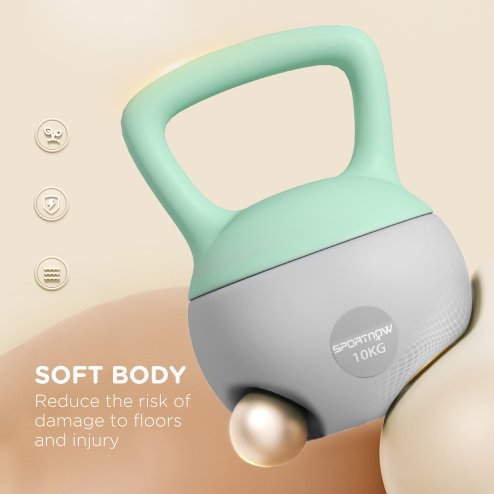 SPORTNOW Soft Kettlebell, 10kg Kettle Bell with Non-Slip Handle for Home Gym Weight Lifting and Strength Training, Green and Grey