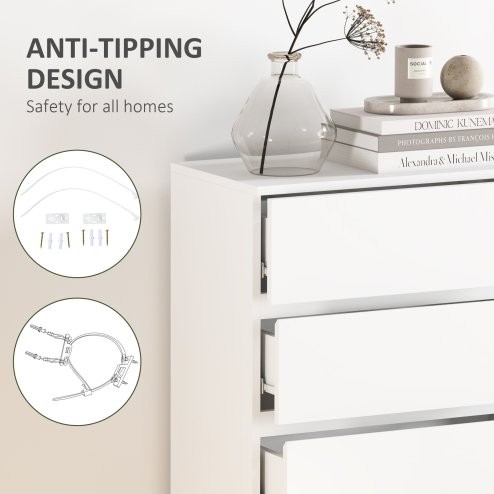HOMCOM Chest of Drawers, 5 Drawers Storage Cabinet Floor Tower Cupboard for Bedroom Living Room, White