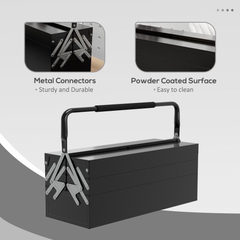 DURHAND Metal Tool Box 3 Tier 5 Tray Professional Portable Storage Cabinet Workshop Cantilever Toolbox with Carry Handle, 56cmx20cmx34cm, Black