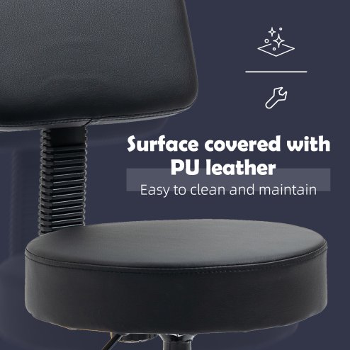HOMCOM Beautician's Swivel Salon Chair w/ Padded Seat Back 5 Wheels Adjustable Height Salon Hairdressers Tattoo Spa Rolling Cushion Professional Black