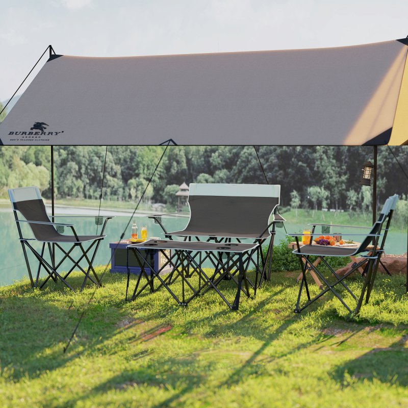 Outsunny 4 Piece Foldable Camping Table and Chairs Set, Portable Picnic Table with 3 Chairs, Cup Holders and Carrying Bag, Outdoor Lightweight Table Set for BBQ, Picnic, Parties, Grey