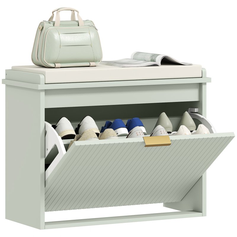 HOMCOM Shoe Bench with Padded Seat Cushion and Flip-Drawer, Shoe Cabinet Holds up to 120kg for Hallway, Entryway and Porch, 62x26x47.5cm