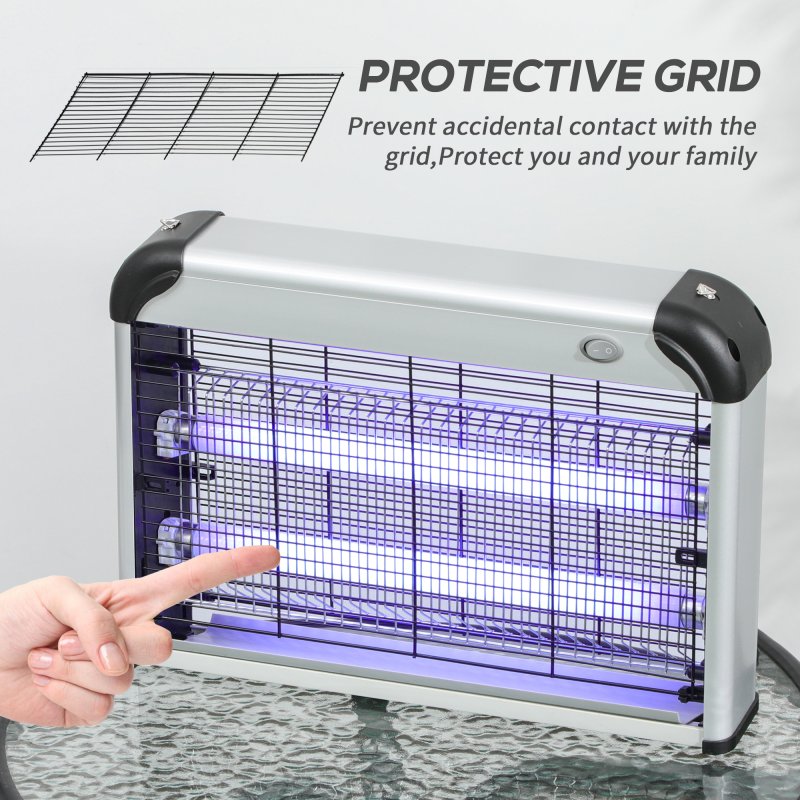 Outsunny Electric Fly Zapper, 20W Electric Fly Killer, Wall Hanging Bug Zapper Indoor & Outdoor Attracting Insect Mosquito Killer, Silver Tone