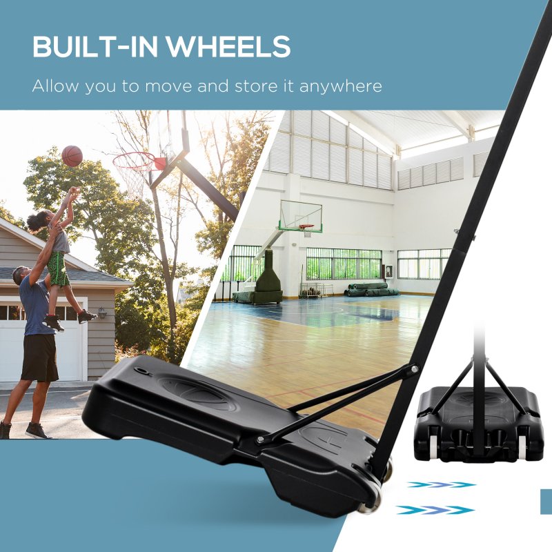 HOMCOM Basketball Hoop Outdoor, Portable Basketball Hoop and Stand with Weighted Base, Portable on Wheels, 1.55-2.1m, for Teens, Juniors, Adults, White