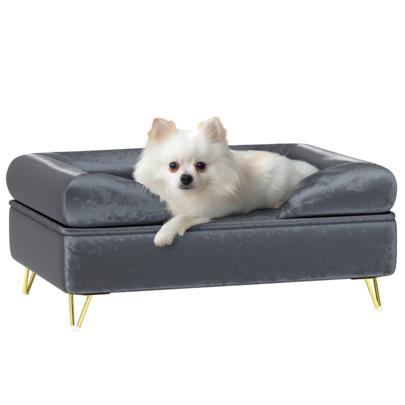 PawHut Dog Sofa Pet Couch Cat Chair with Removable Backrest, Soft Cushion, Washable Cover, for Small and Medium Sized Dogs, Grey