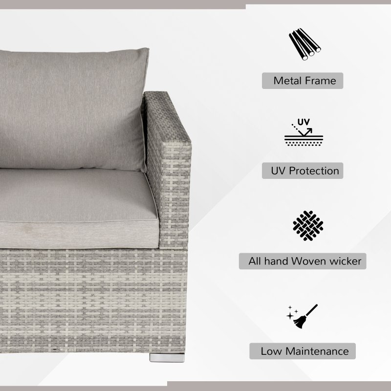 Outsunny Single Rattan Garden Chair, PE Wicker Garden Armchair with Cushions, Outdoor Rattan Chair with Armrests and Steel Frame for Conservatory, Porch, Patio, Balcony, Grey