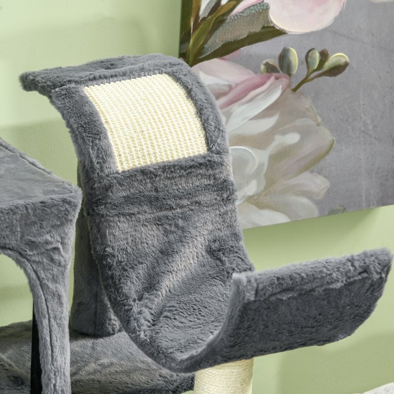 PawHut 177cm Cat Tree for Indoor Cats, Mult-level Kitten Climbing Tower, with Scratching Posts, Two Cat Houses, Perches, Toy Ball - Dark Grey