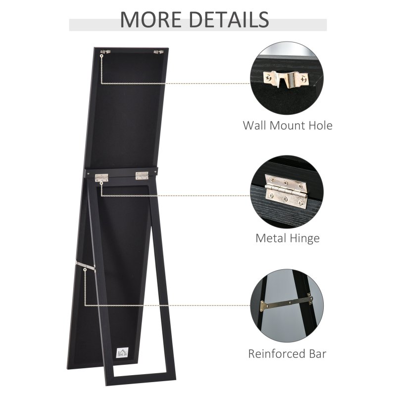 HOMCOM Full Length Mirror, Floor Standing or Wall-Mounted Long Mirror, Rectangular Full Body Mirror for Bedroom, Living Room, Black