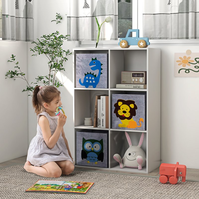 ZONEKIZ Toy Organiser, Children Storage Boxes with Three Non-Woven Fabric Drawers, Kids Toy Box Organiser Shelf for Bedroom, Playroom, Nursery - White