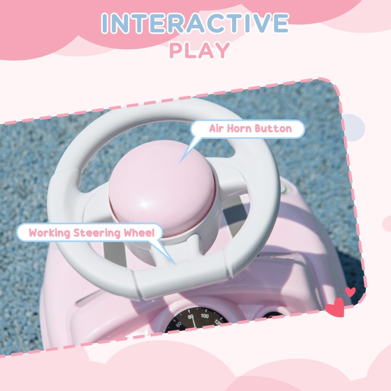 AIYAPLAY Ride On Car Foot To Floor Sliding Car Push Along Car with Air Horn, Anti-Over-Backwards Design, for Toddler from 18 to 36 Months - Pink