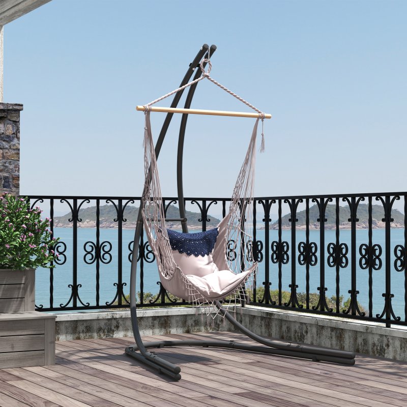 Outsunny Hammock Chair Stand Only, Hanging Chair Stand with Extra Large Base, Heavy Duty Metal Single Hammock Egg Swing Frame for Indoor Outdoor, 150 KG Load Capacity, Black