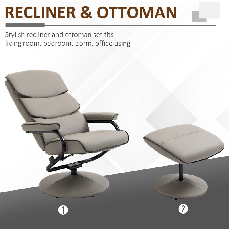HOMCOM Recliner Chair with Ottoman 360 Degree Swivel Faux Leather High Back Armchair Lounge Seat w/ Footrest Stool, 135 degree Adjustable Backrest and Thick Foam Padding for Home Office Living Room
