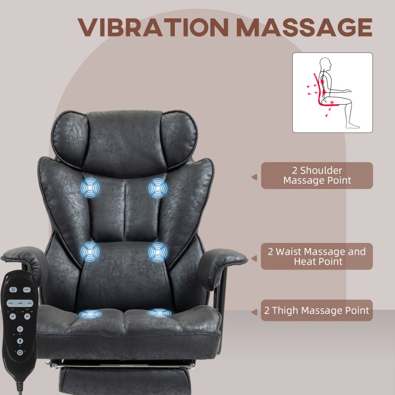 HOMCOM Massage Office Chair with 6 Point Massage and Heat, Desk Chair with Footrest, Reclining Backrest, Swivel Wheels, Adjustable Height, Black