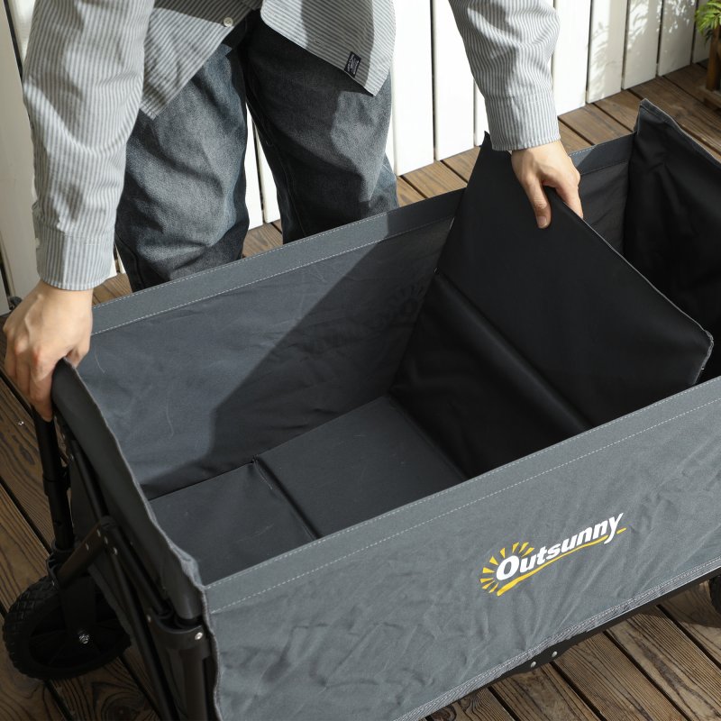 Outsunny 120L Festival Trolley on Wheels, Folding & Compact Camping Trolley Cart with Adjustable Handle for Garden, Beach, Fishing, Grey