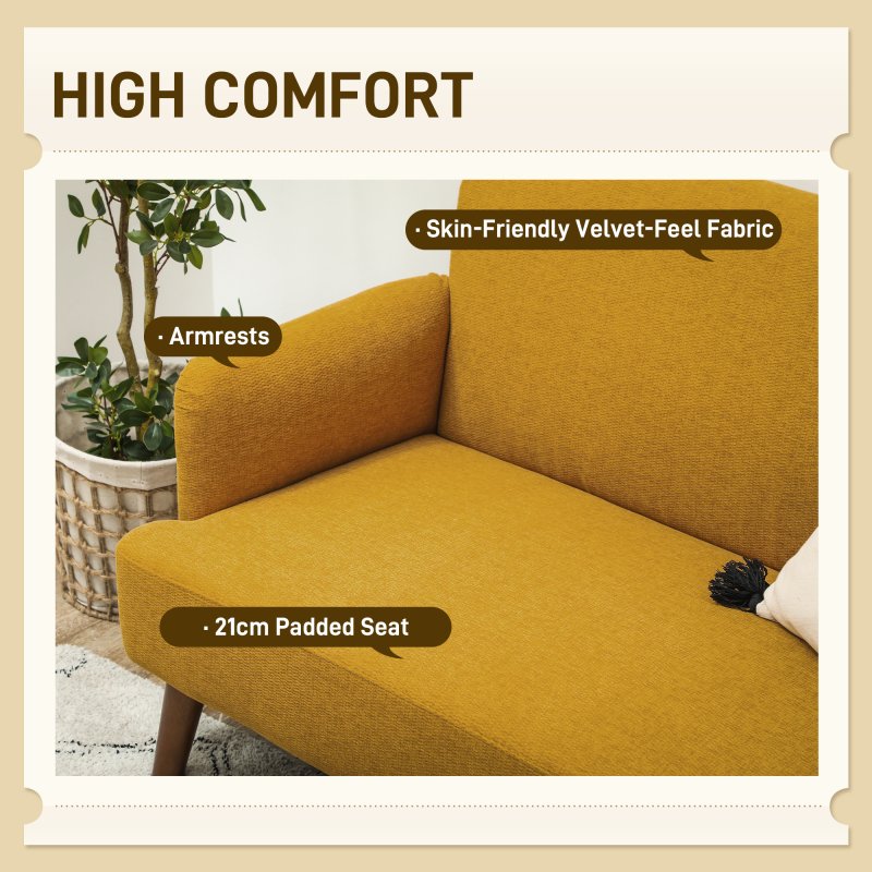 HOMCOM 2 Seater Sofa, Small Sofa Couch with 21cm Thick Padding and Wood Legs, Modern Velvet Feel Fabric Loveseat for Living Room, Bedroom, Home Office