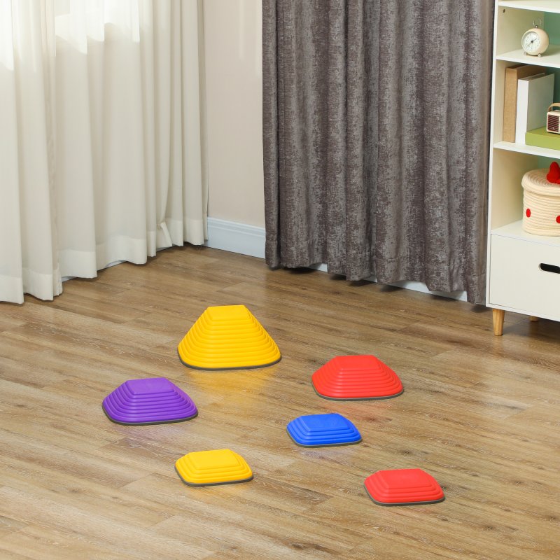 AIYAPLAY Balance Stepping Stones for Kids, 6-Piece Non-Slip Stackable River Stones, Obstacle Courses for Balance and Motor Skills, Indoor Outdoor Sensory Toy Gift for Ages 3-8 Years