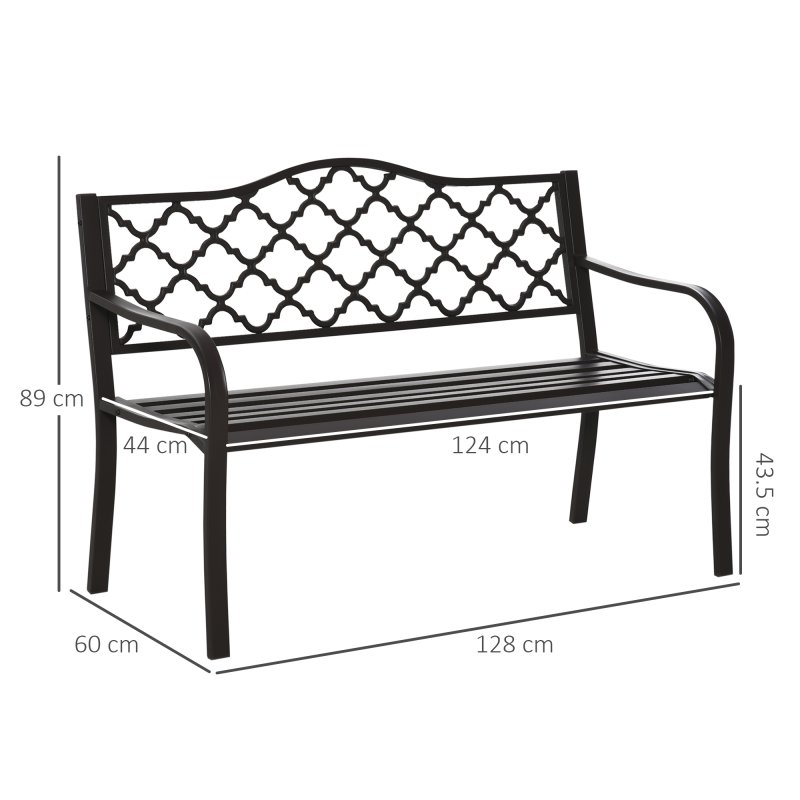 Outsunny Outdoor 2 Seater Garden Bench, Antique Style Cast Iron Loveseat with Armrest, Brown
