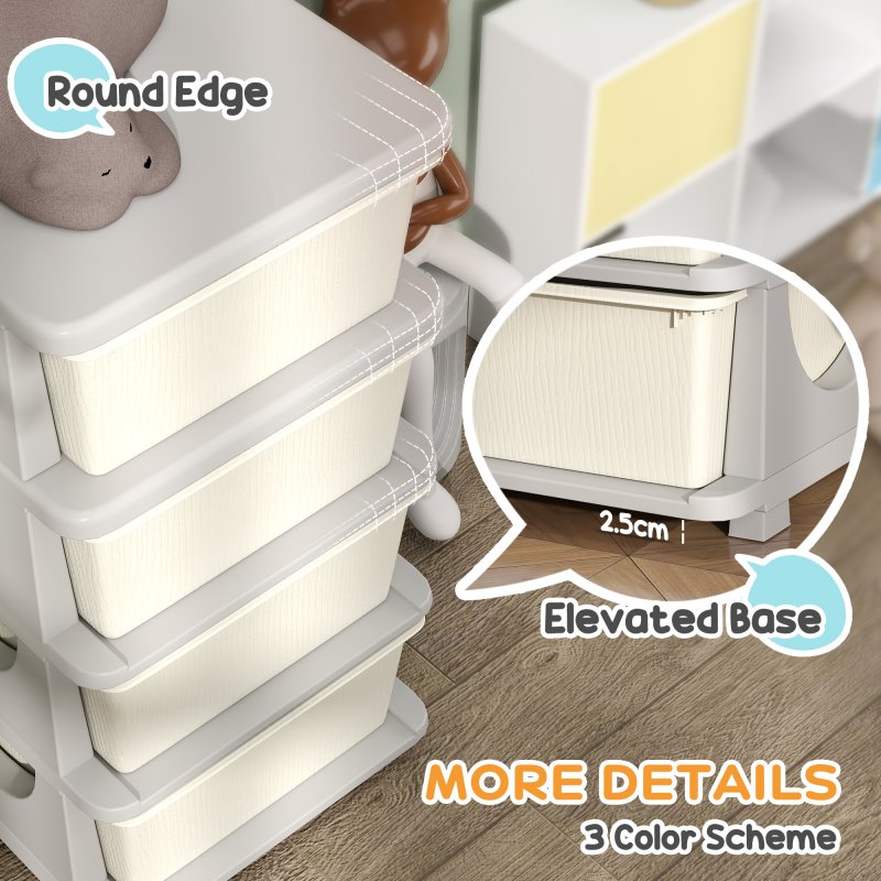 HOMCOM Kids Storage Units with 4 Drawers 4 Tier Chest Vertical Dresser Tower Toy Organiser for Nursery Playroom Kindergarten Cream