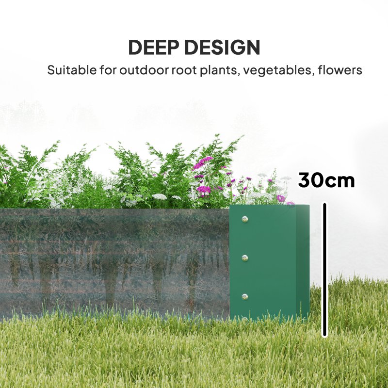 Outsunny Galvanised Raised Garden Bed, 180 x 90 x 30cm Raised Bed with Reinforcing Bars, Outdoor Raised Planter with Open Bottom for Vegetables, Flowers, Herbs, Green