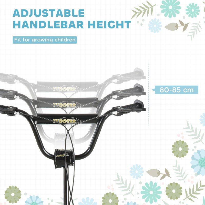 HOMCOM Kids Scooter, Teen Push Scooter with Big Wheels, 85-95cm Adjustable Handlebar Height, Dual Brakes, Scooter for Kids 5+ Years Old, White