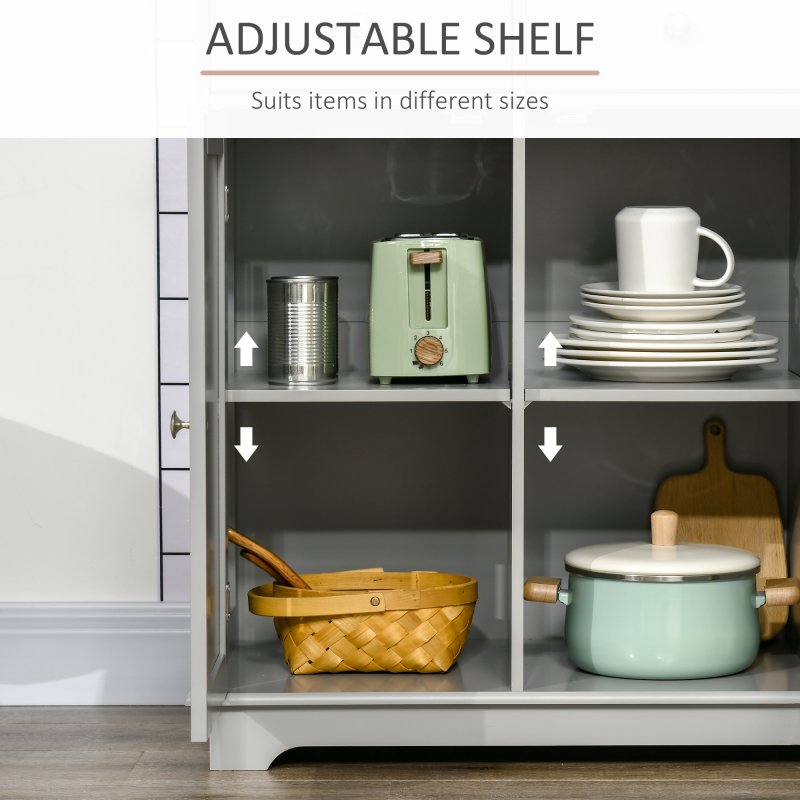 HOMCOM Modern Sideboard with Rubberwood Top, Buffet Cabinet with Storage Cabinets, Drawers and Adjustable Shelves for Dining Room, Kitchen, Grey