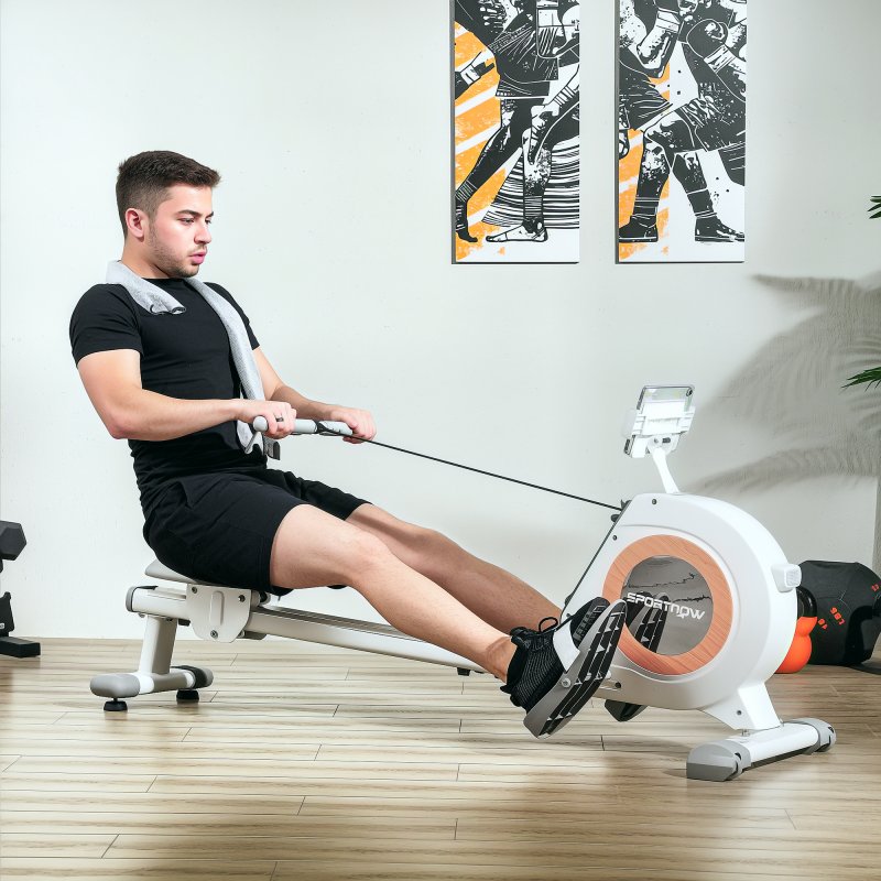 SPORTNOW Rowing Machine, 16-Level Magnetic Rower Machine with LCD Monitor and Phone Holder, Vertical Storage, for Home Gym Cardio Training, White