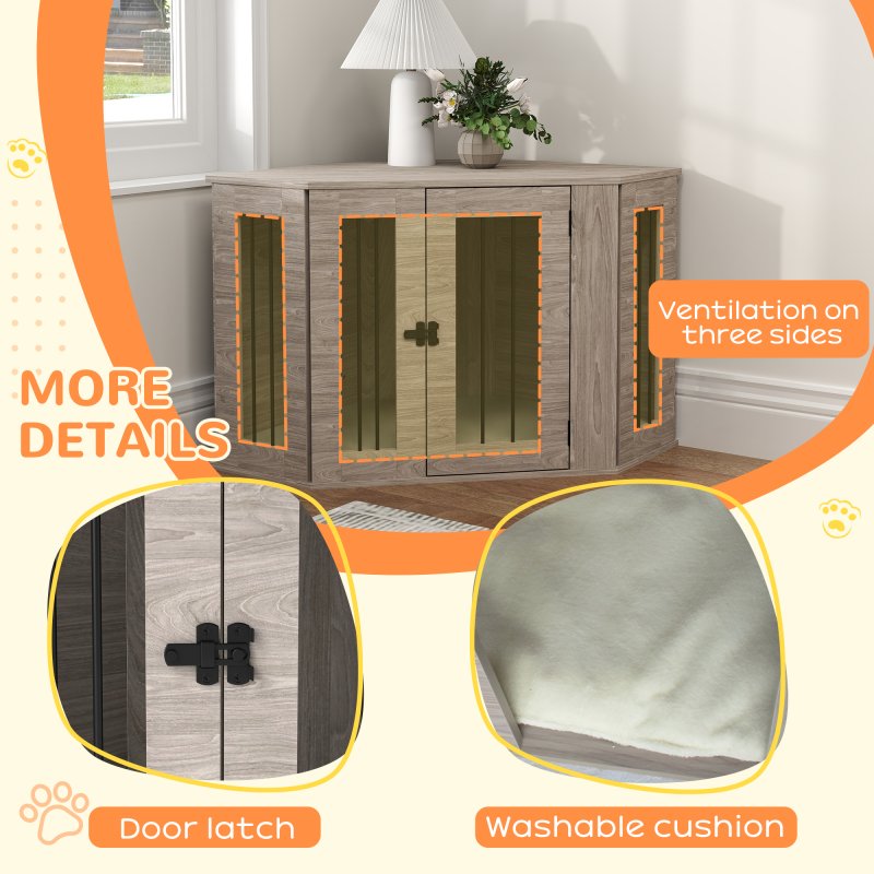 PawHut Dog Crate Furniture, Side Table Dog Kennel with Cushion, Large Door, for Medium Dogs - Walnut Brown