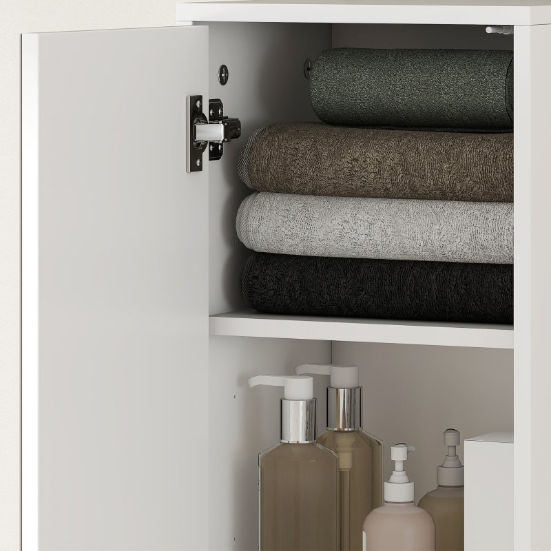kleankin Tall Mirrored Bathroom Cabinet, Bathroom Storage Cupboard, Floor Standing Tallboy Unit with Adjustable Shelf, High Gloss White